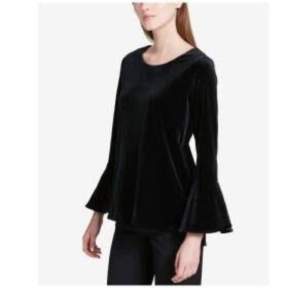 Calvin Klein Velvet Bell Sleeve Top - Picture 2 of 6